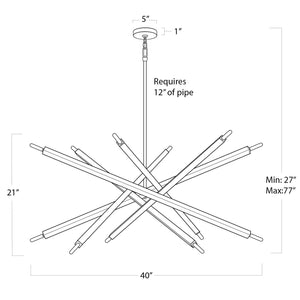 Viper 41" Twelve Lights Chandelier, Polished Nickel
