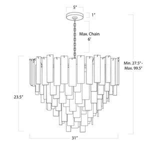 Glacier 31" Sixteen Lights Large Chandelier, Clear / Polished Nickel