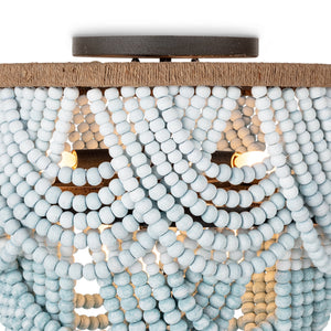 Ombre Wood Bead 24" Six Light Flush Mount, Blue