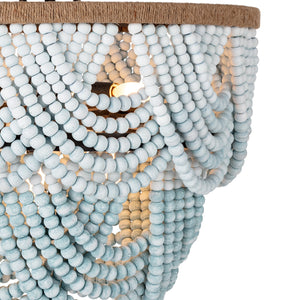 Ombre Wood Bead 24" Six Light Flush Mount, Blue