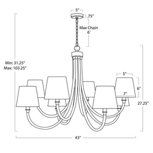 Treble 43" Eight Lights Chandelier, Natural