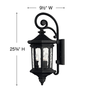 Sentry 9" Three Lights Large Wall Mount Lantern, Museum Black