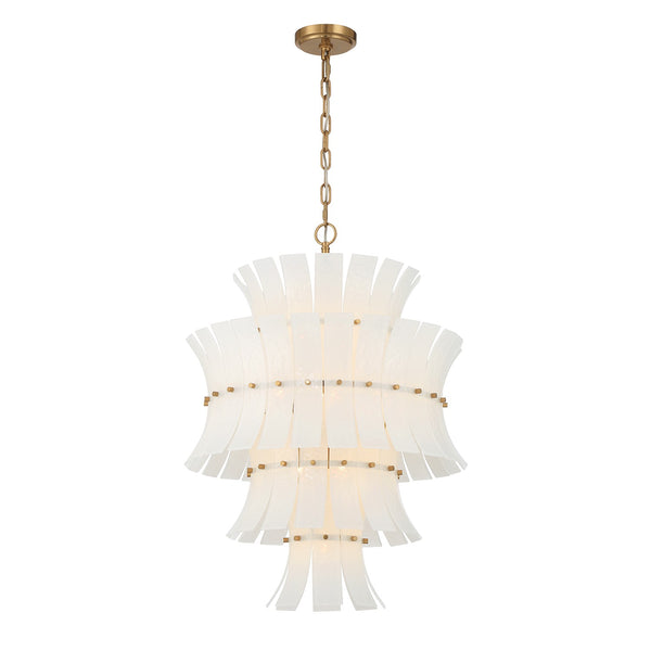 Arden 22.25" 13 Light Chandelier, Aged Brass with White Curved Glass