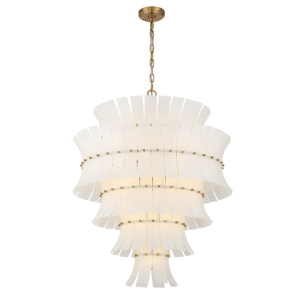 Arden 30" 21 Light Chandelier, Aged Brass with White Curved Glass
