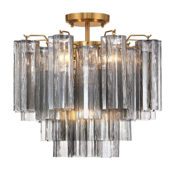 Adler 17.75" Four Light Semi Flush Mount, Aged Brass