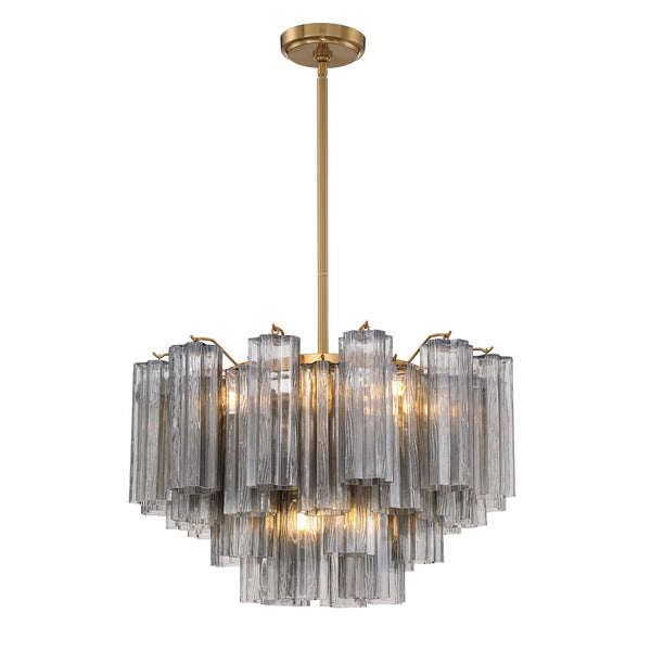 Adler 22" Nine Light Chandelier, Aged Brass