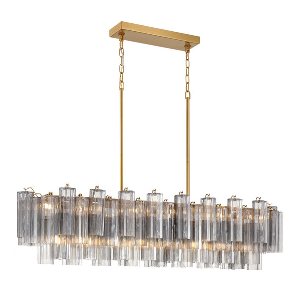 Adler 52" 14 Light Linear Chandelier, Aged Brass
