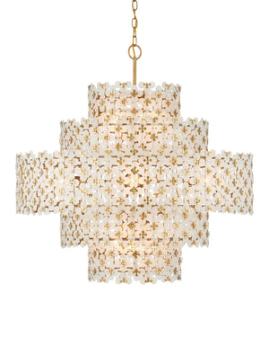 Spring Flower 12 Light Chandelier, Frosted/Brass