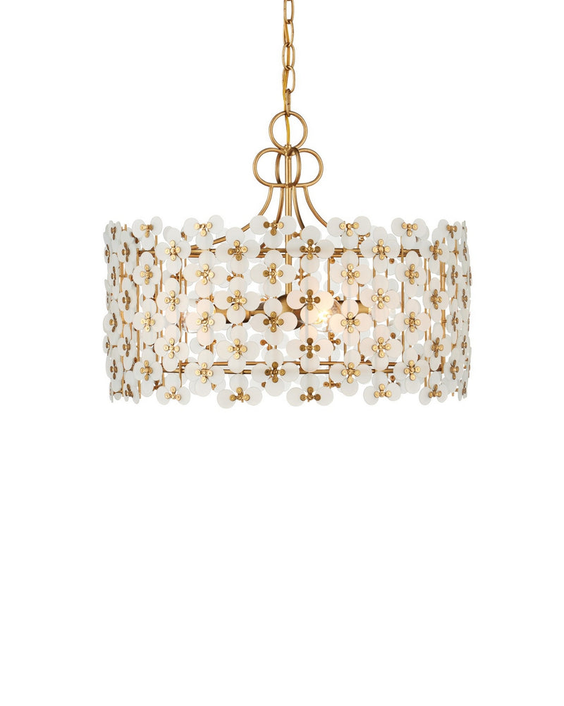 Spring Flower Four Light Pendant, Frosted/Brass