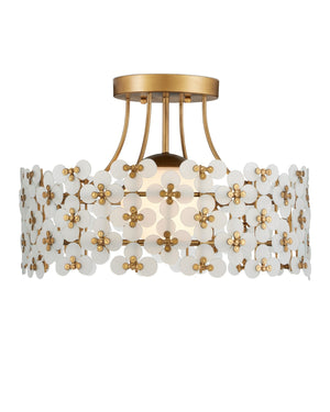 Spring Flower One Light Semi-Flush Mount, Frosted/Glossy White/Brass