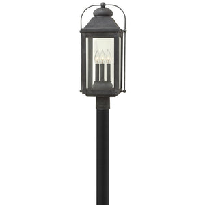 Kiosk 11" Three Lights Large Post Mount Lantern, Aged Zinc