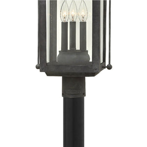Kiosk 11" Three Lights Large Post Mount Lantern, Aged Zinc
