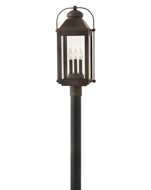 Kiosk 11" Three Lights Large Post Mount Lantern, Light Oiled Bronze