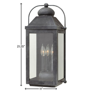 Kiosk 11" Three Lights Large Wall Mount Lantern, Aged Zinc