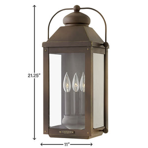Kiosk 11" Three Lights Large Wall Mount Lantern, Light Oiled Bronze
