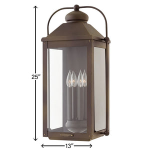 Kiosk 13" Four Lights Large Wall Mount Lantern, Light Oiled Bronze