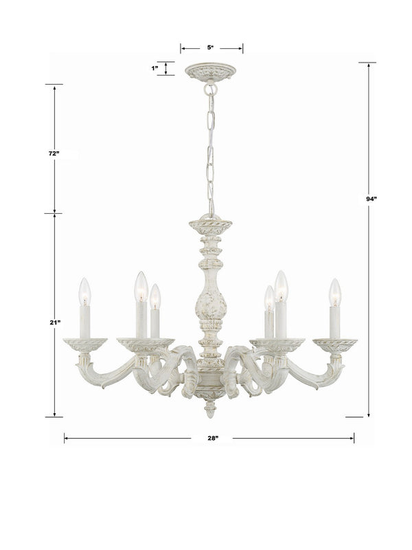 Maison Parisienne 28'' Six Light Chandelier, Antique White Alt 5.jpg