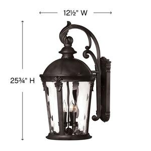 Oculus 32" Four Lights Large Wall Mount Lantern, Black