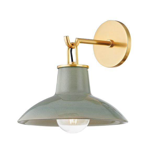 Caara 10" One Light Wall Sconce, Aged Brass / Ceramic Moss Crackle