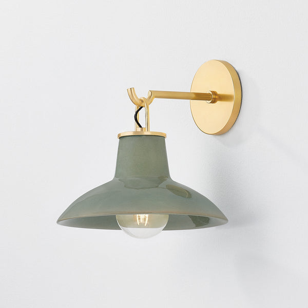 Caara 10" One Light Wall Sconce, Aged Brass / Ceramic Moss Crackle