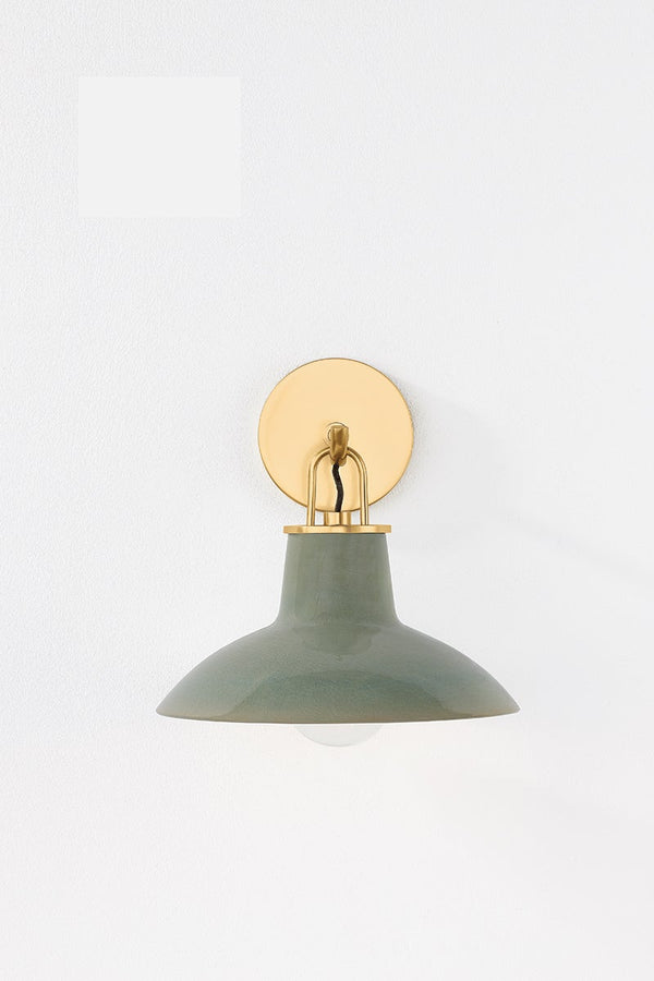 Caara 10" One Light Wall Sconce, Aged Brass / Ceramic Moss Crackle
