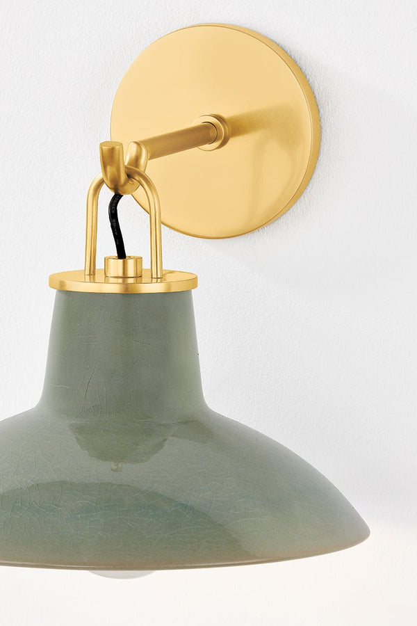 Caara 10" One Light Wall Sconce, Aged Brass / Ceramic Moss Crackle