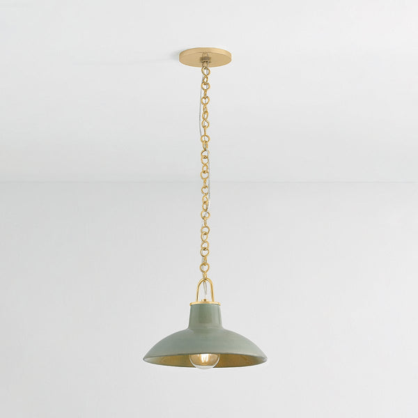 Caara 12" One Light Pendant, Aged Brass / Ceramic Moss Crackle