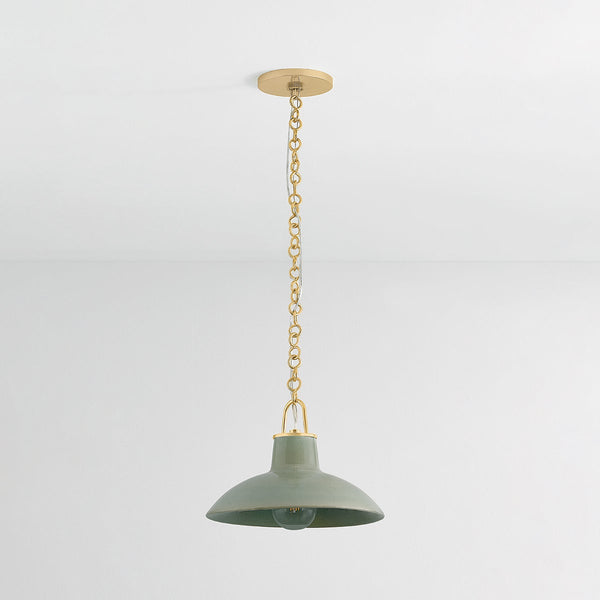 Caara 12" One Light Pendant, Aged Brass / Ceramic Moss Crackle