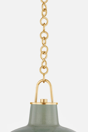 Caara 12" One Light Pendant, Aged Brass / Ceramic Moss Crackle