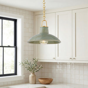 Caara 12" One Light Pendant, Aged Brass / Ceramic Moss Crackle