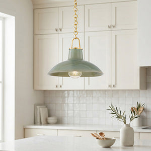 Caara 12" One Light Pendant, Aged Brass / Ceramic Moss Crackle