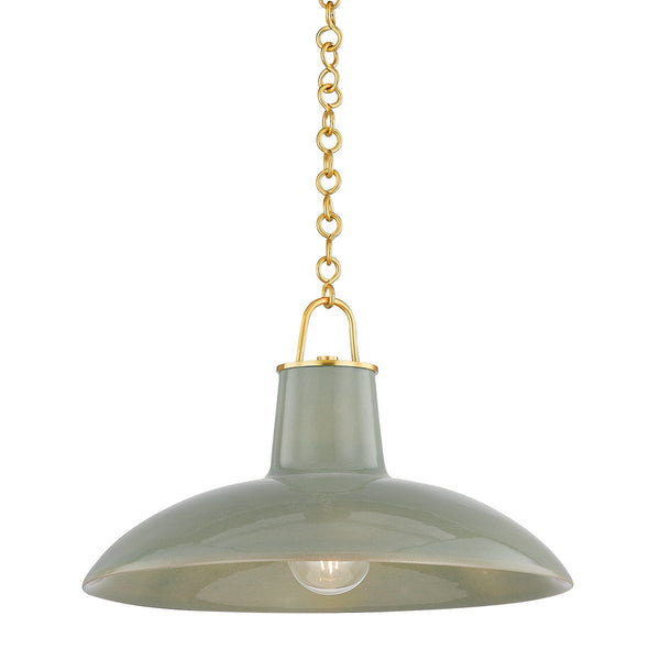 Caara 18" One Light Pendant, Aged Brass / Ceramic Moss Crackle