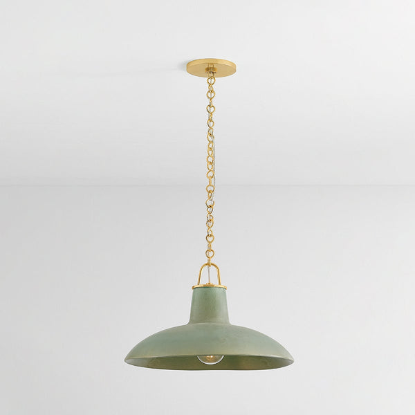 Caara 18" One Light Pendant, Aged Brass / Ceramic Moss Crackle