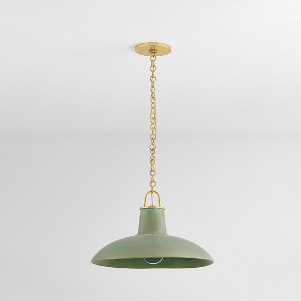 Caara 18" One Light Pendant, Aged Brass / Ceramic Moss Crackle