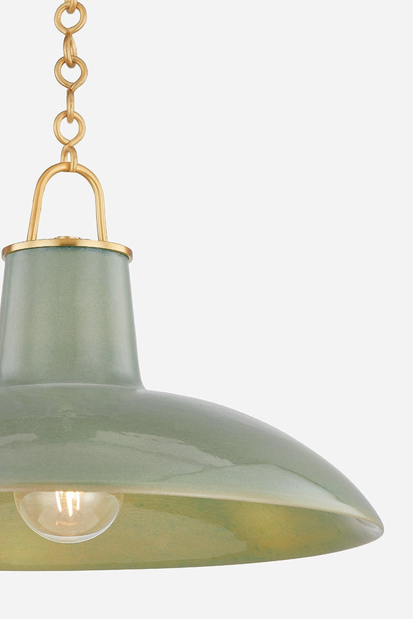 Caara 18" One Light Pendant, Aged Brass / Ceramic Moss Crackle