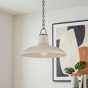Caara 18" One Light Pendant, Distressed Bronze / Ceramic Moss Crackle