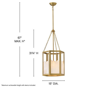Veleta 15" Three Lights Medium Pendant, Lacquered Brass