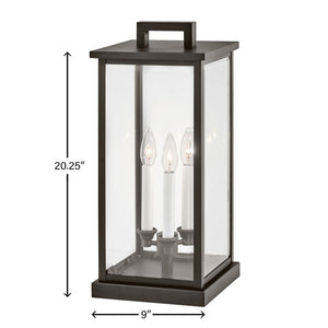 Zephyr 9" Three Lights Medium Pier Mount Lantern, Oil Rubbed Bronze