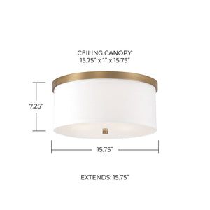 Addison 15.75" Three Light Flush Mount, Aged Brass