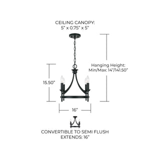 Emery 16" Four Light Semi Flush Mount, Matte Black