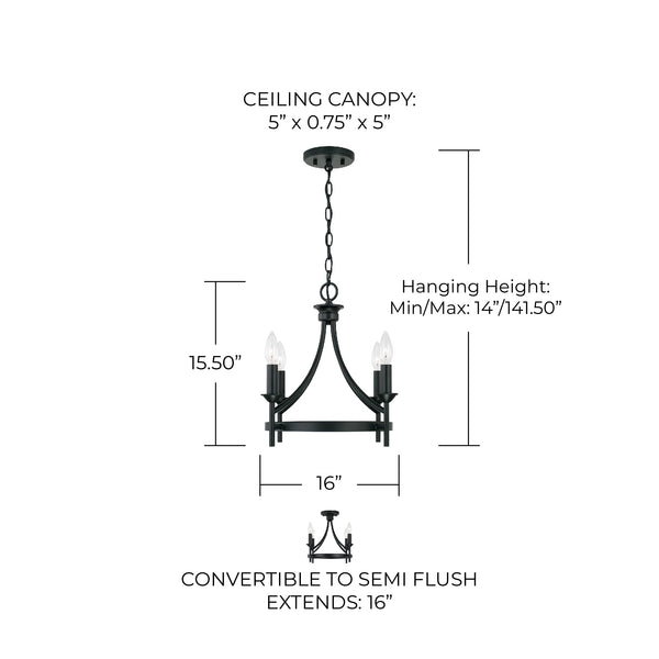 Emery 16" Four Light Semi Flush Mount, Matte Black