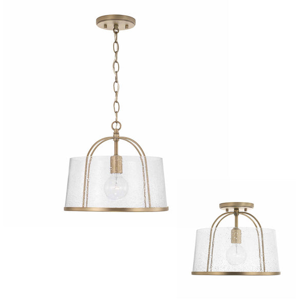 Kendal 13" One Light Semi Flush Mount, Aged Brass