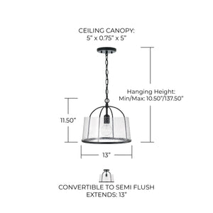 Kendal 13" One Light Semi Flush Mount, Matte Black