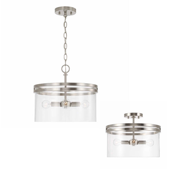 Loren 14.5" Four Light Dual Mount Semi Flush/Pendant, Brushed Nickel