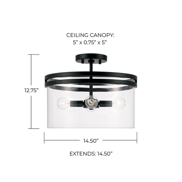 Loren 14.5" Four Light Dual Mount Semi Flush/Pendant, Matte Black