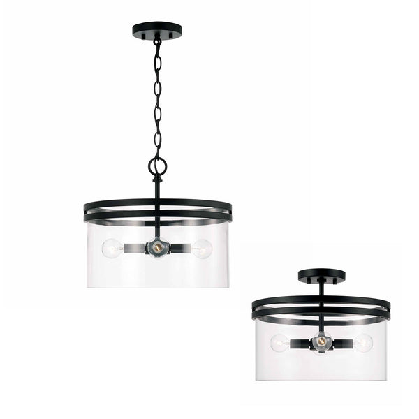 Loren 14.5" Four Light Dual Mount Semi Flush/Pendant, Matte Black