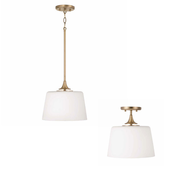 Andie 11.75" One Light Dual Mount Semi Flush/Pendant, Aged Brass