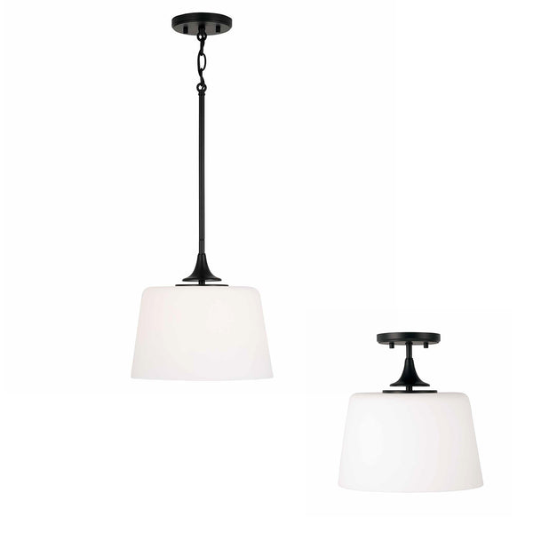 Andie 11.75" One Light Dual Mount Semi Flush/Pendant, Matte Black