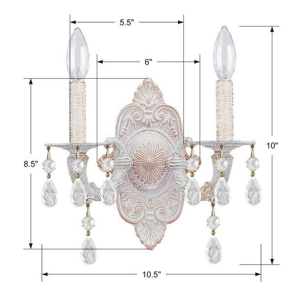 Maison Parisienne 10'' Two Light Crystal Wall Sconce, Antique White Hand Cut Crystal - Alternate Product Image 1.jpg