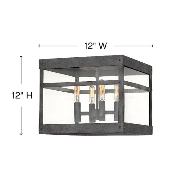 Porter 12" Four Lights Small Flush Mount, Aged Zinc
